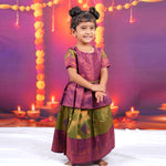 Purple and Olive Green Brocade Lehenga Set for Girls Boon Babies