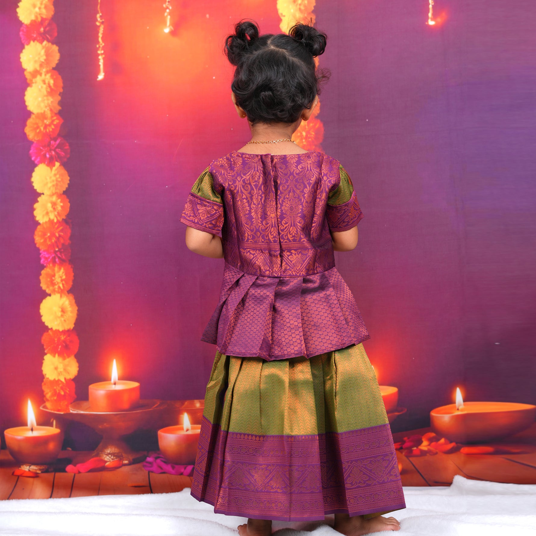 Purple and Olive Green Brocade Lehenga Set for Girls Boon Babies