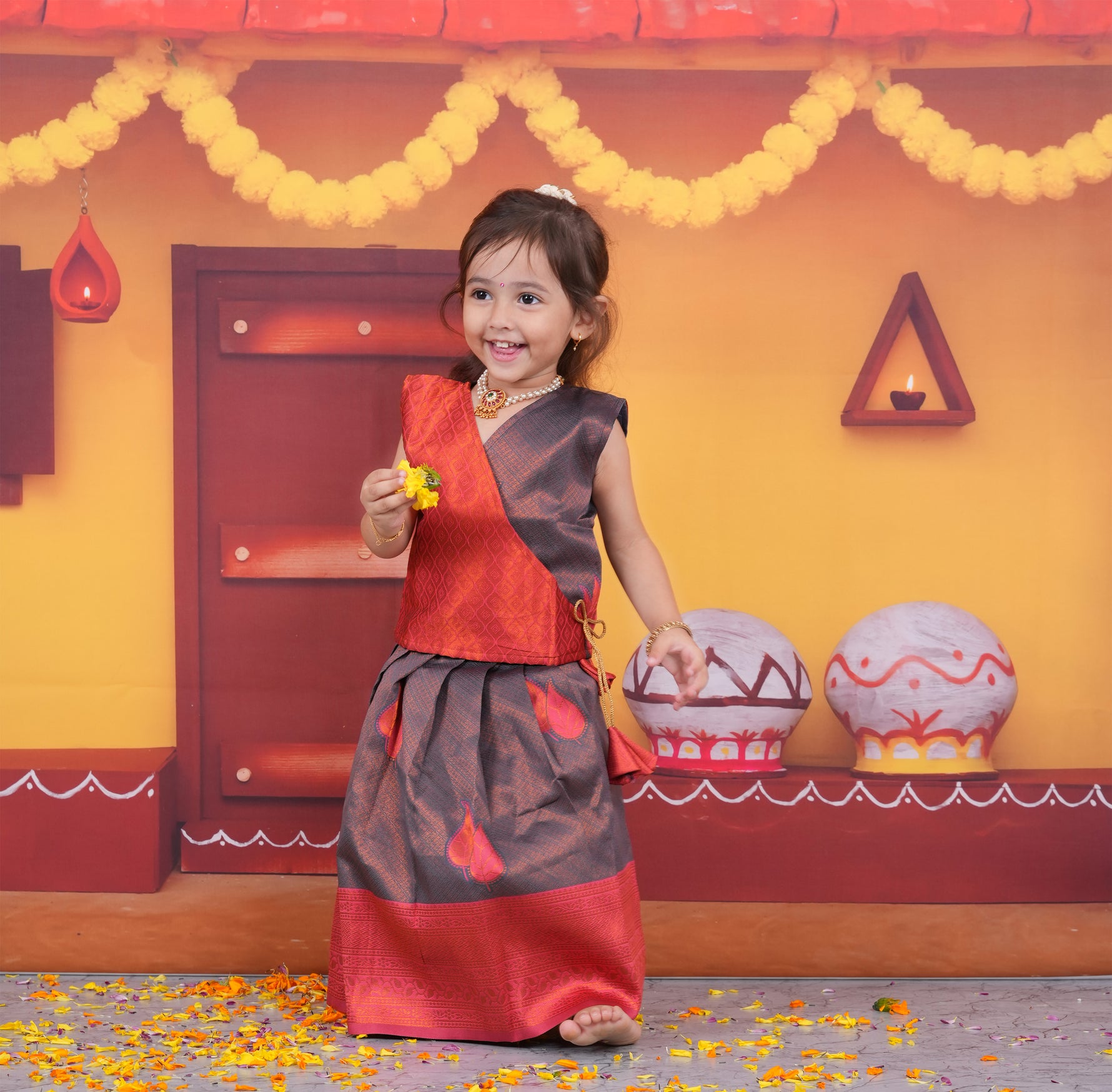Red and Grey Traditional Lehenga Set for Girls Boon Babies