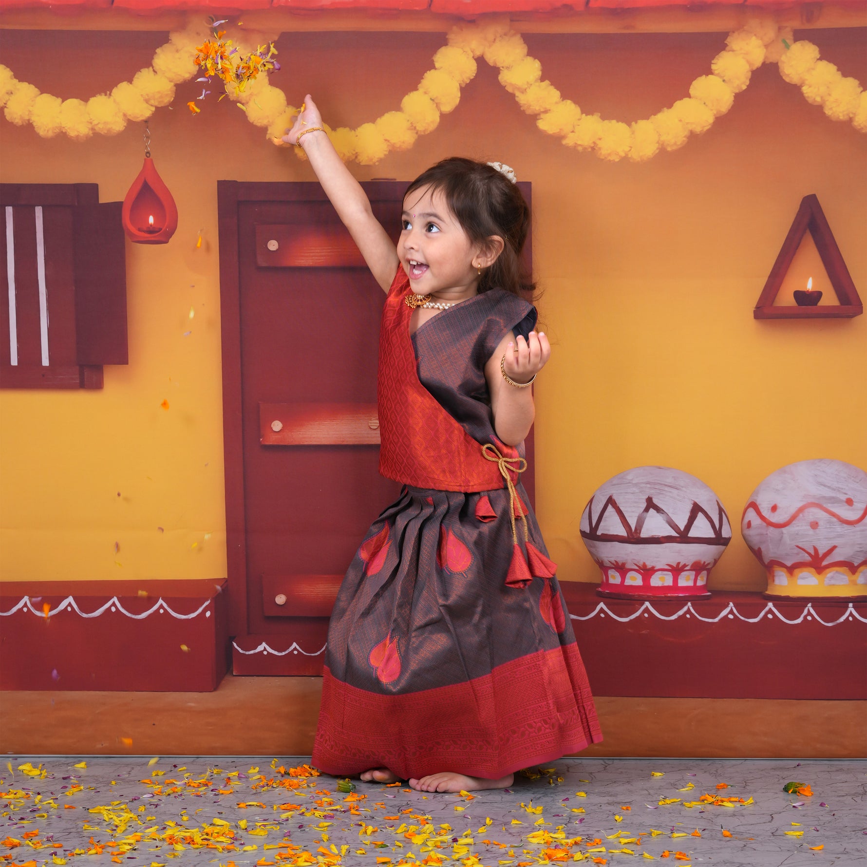 Red and Grey Traditional Lehenga Set for Girls Boon Babies