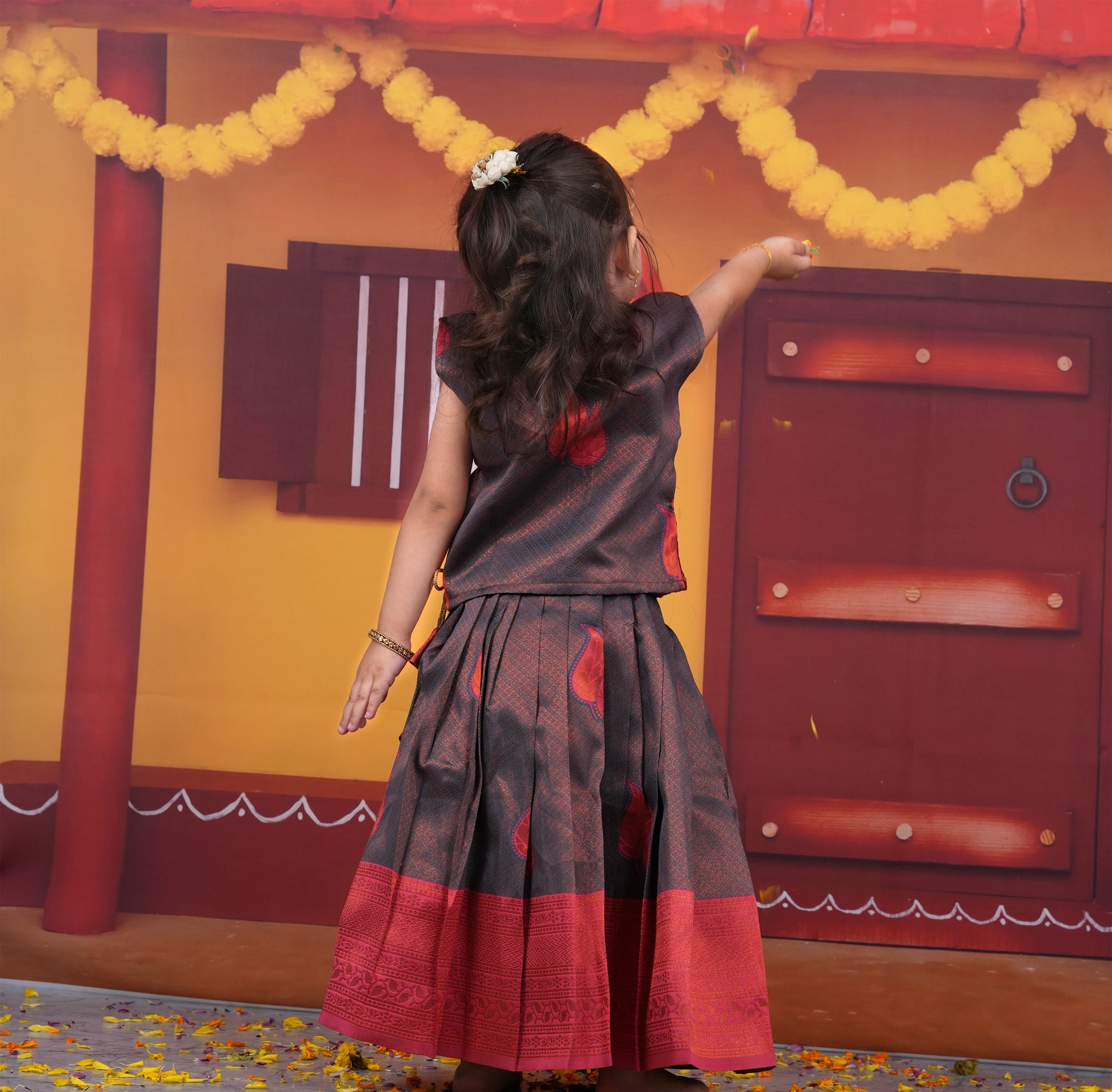 Red and Grey Traditional Lehenga Set for Girls Boon Babies