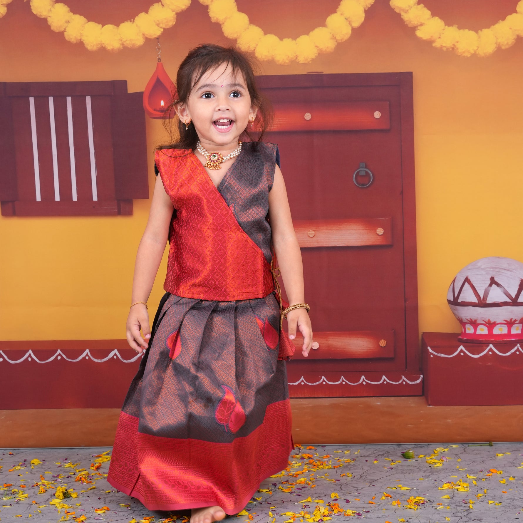 Red and Grey Traditional Lehenga Set for Girls Boon Babies