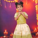 Mustard Yellow and Cream Brocade Lehenga Set for Girls Boon Babies