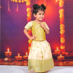 Mustard Yellow and Cream Brocade Lehenga Set for Girls Boon Babies