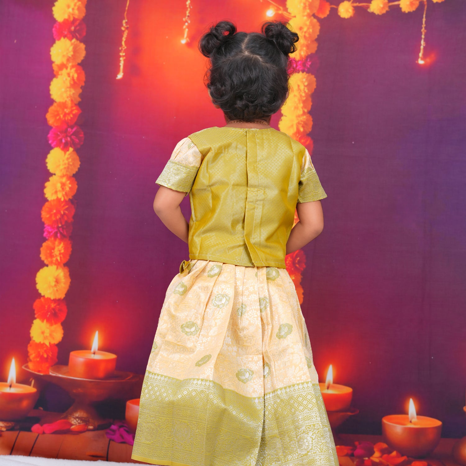 Mustard Yellow and Cream Brocade Lehenga Set for Girls Boon Babies