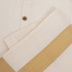 Sandal silk dhoti set with golden zari border for boys (6M–5Y). Elegant & comfortable festive wear for Onam celebrations.