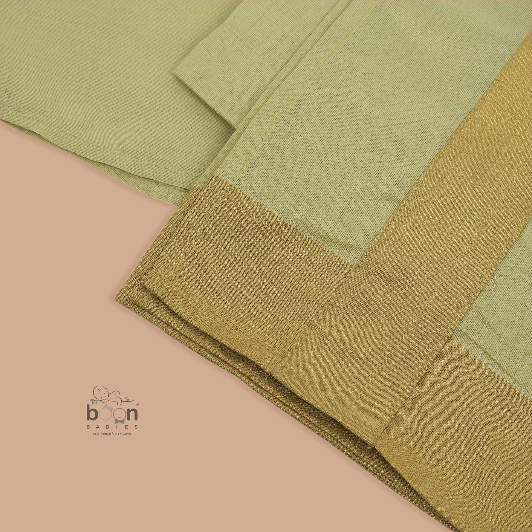 Green silk dhoti set with golden zari border for boys (6M–5Y). Traditional, festive & baby-comfort friendly.