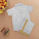 Elegant Grey Boys' Silk Shirt and Dhoti Set - Festive Ethnic Wear Boon Babies