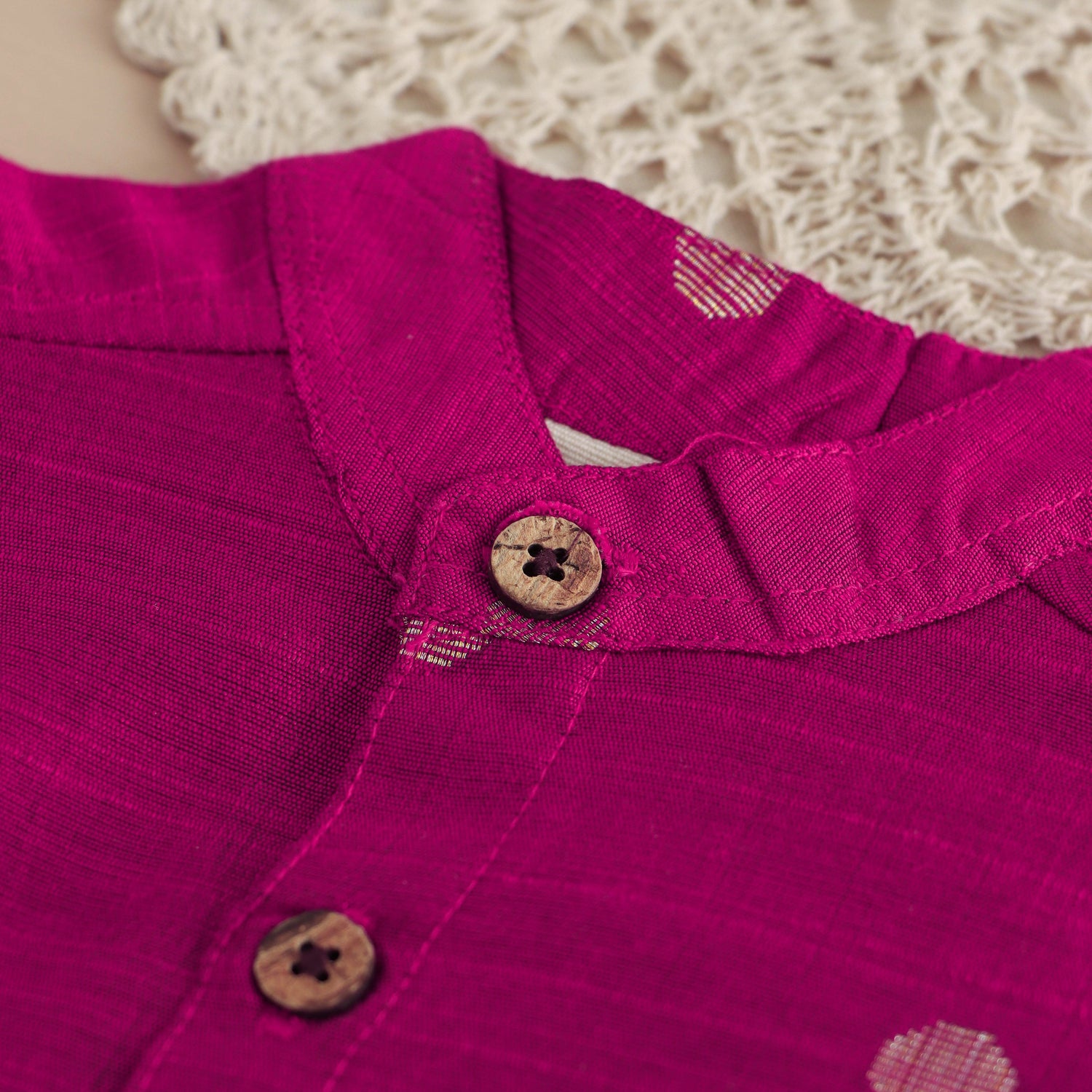 Vibrant Rani PInk Boys' Ethnic Shirt with Golden Zari Dhoti Set Boon Babies
