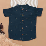 Traditional silk shirt & dhoti set for boys with Mandarin collar. Ages 6M–5Y. Perfect festive & wedding wear from Boon Babies.
