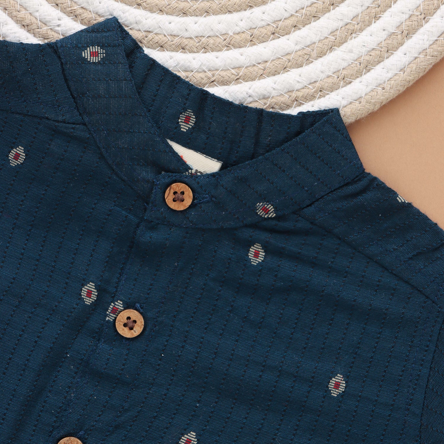 Traditional silk shirt & dhoti set for boys with Mandarin collar. Ages 6M–5Y. Perfect festive & wedding wear from Boon Babies.
