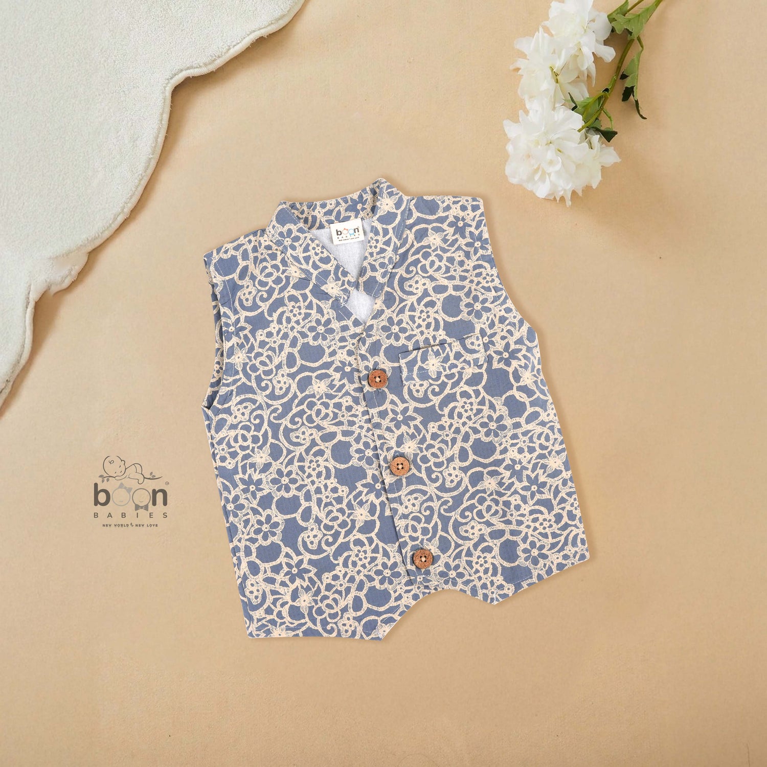 Girls Cotton Blue Printed Coat Top & Pant Set – Stylish Everyday & Festive Wear