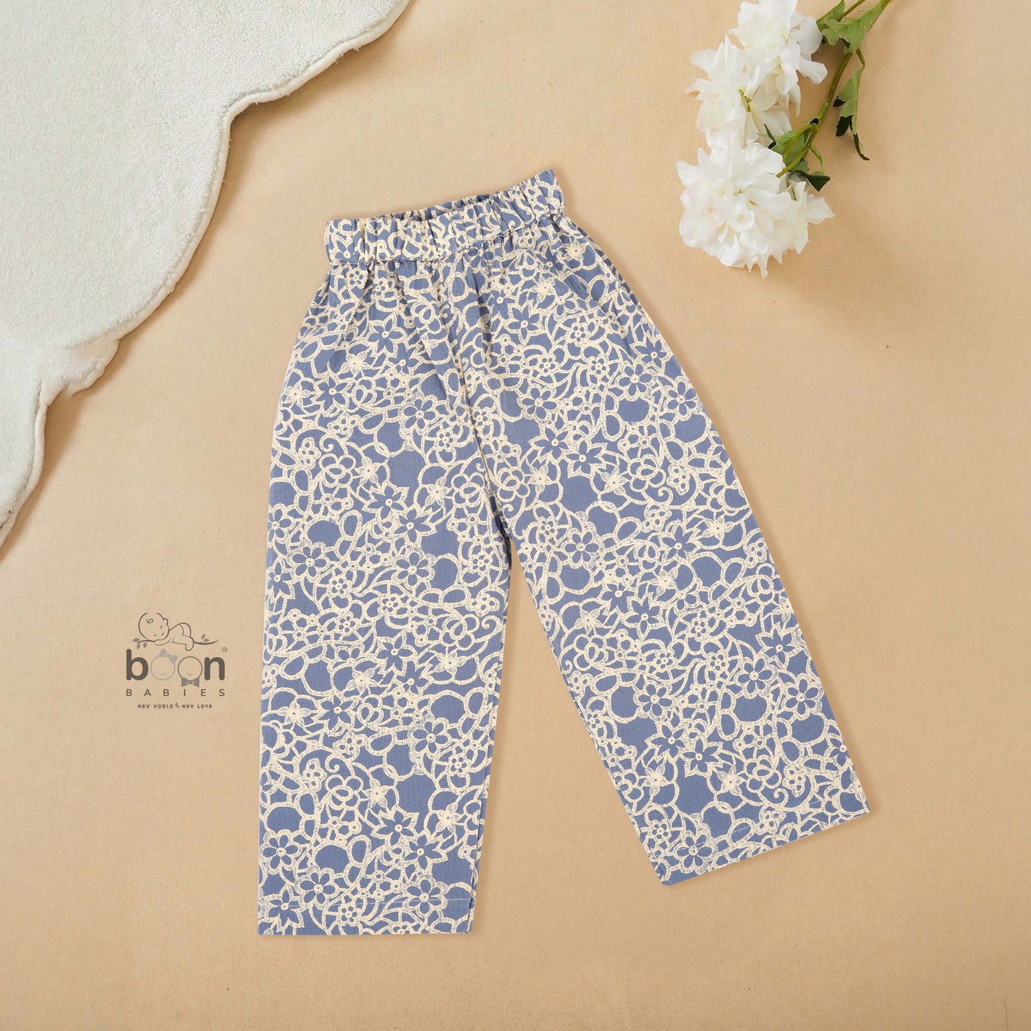 Girls Cotton Blue Printed Coat Top & Pant Set – Stylish Everyday & Festive Wear