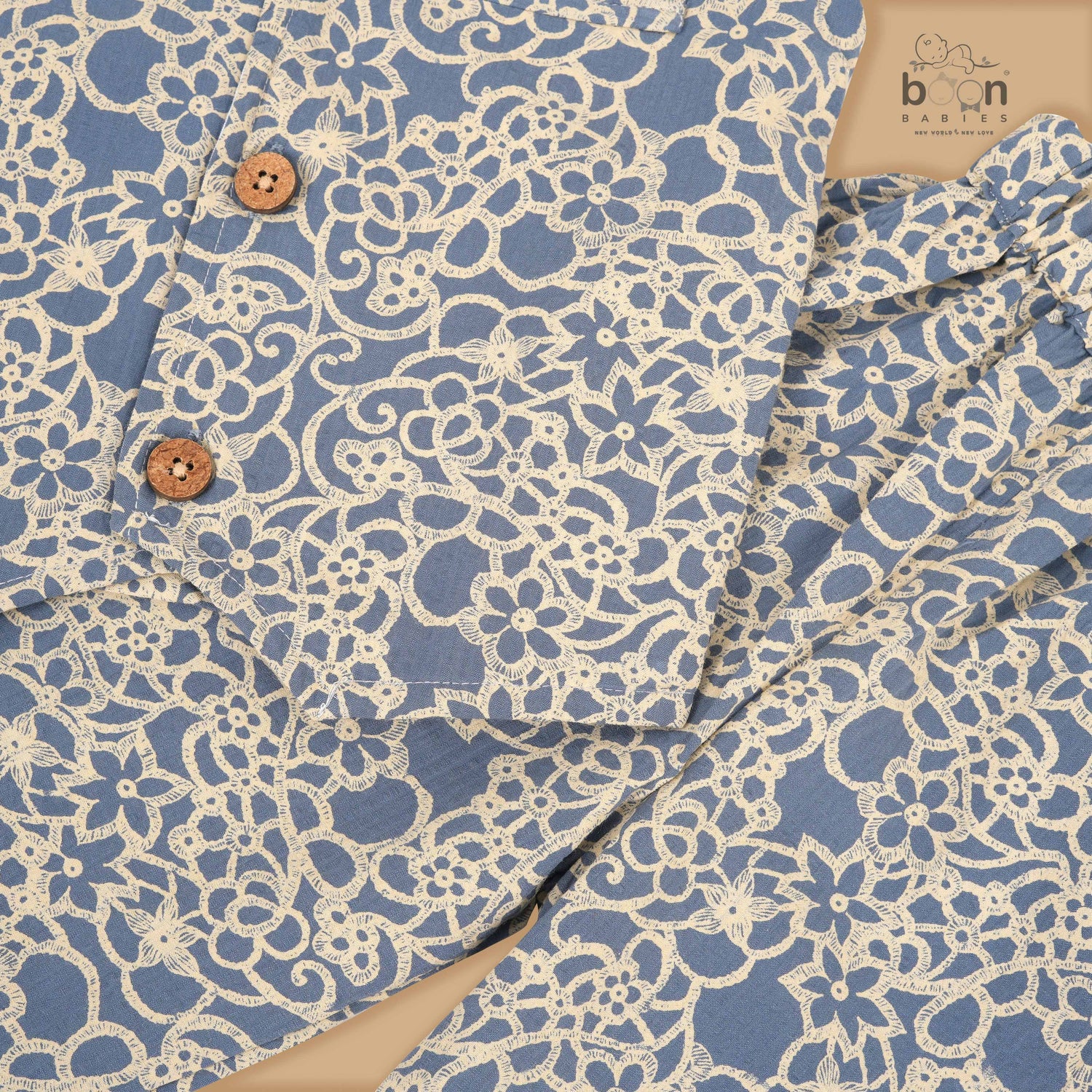 Girls Cotton Blue Printed Coat Top & Pant Set – Stylish Everyday & Festive Wear