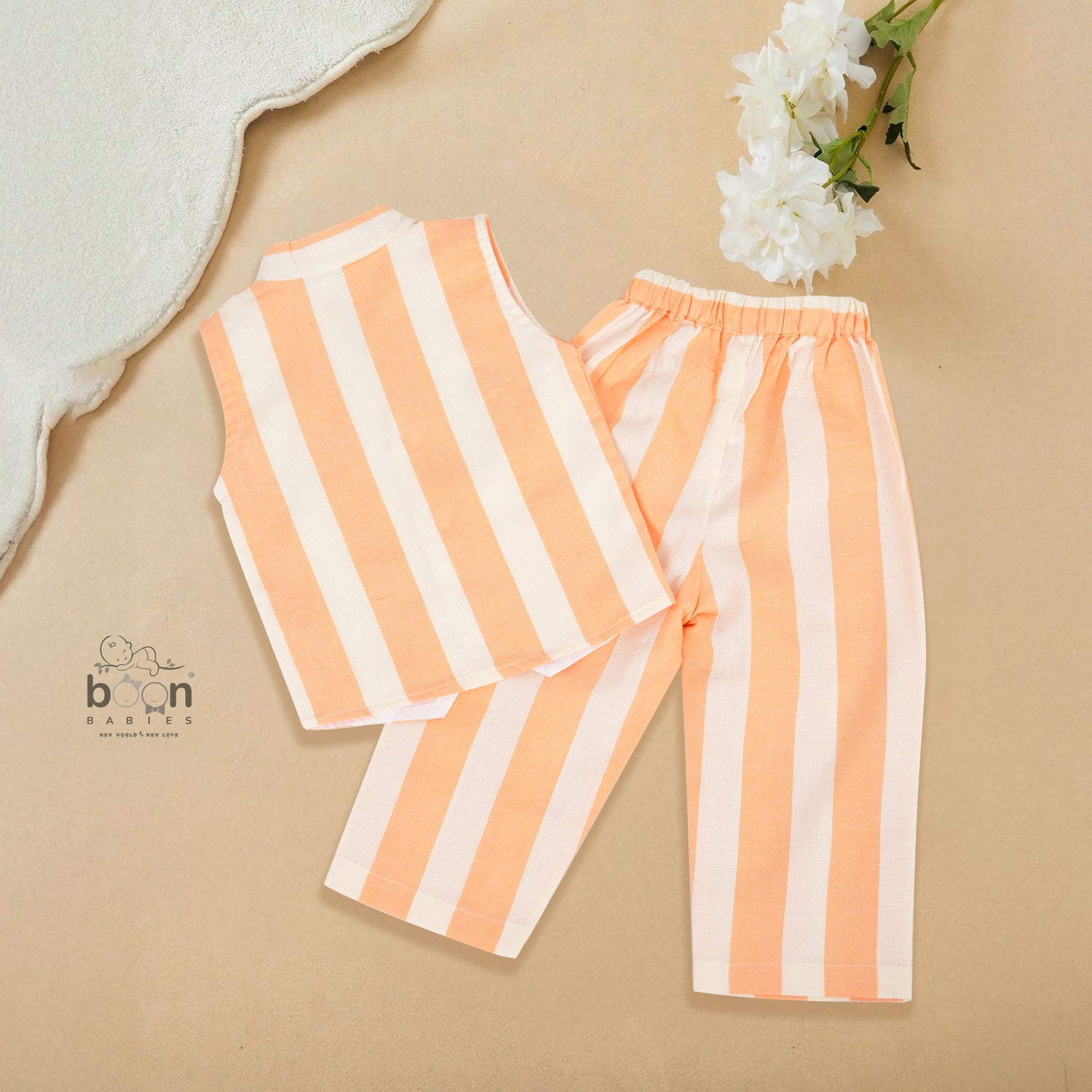 Girls Cotton Striped Coat Top & Pant Set – Stylish Everyday & Festive Wear