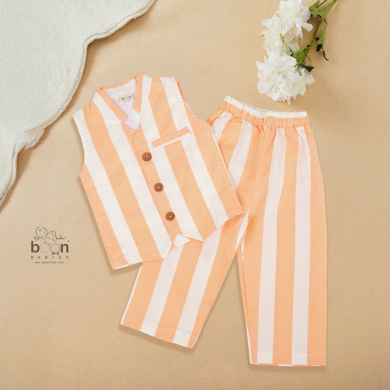 Girls Cotton Striped Coat Top & Pant Set – Stylish Everyday & Festive Wear