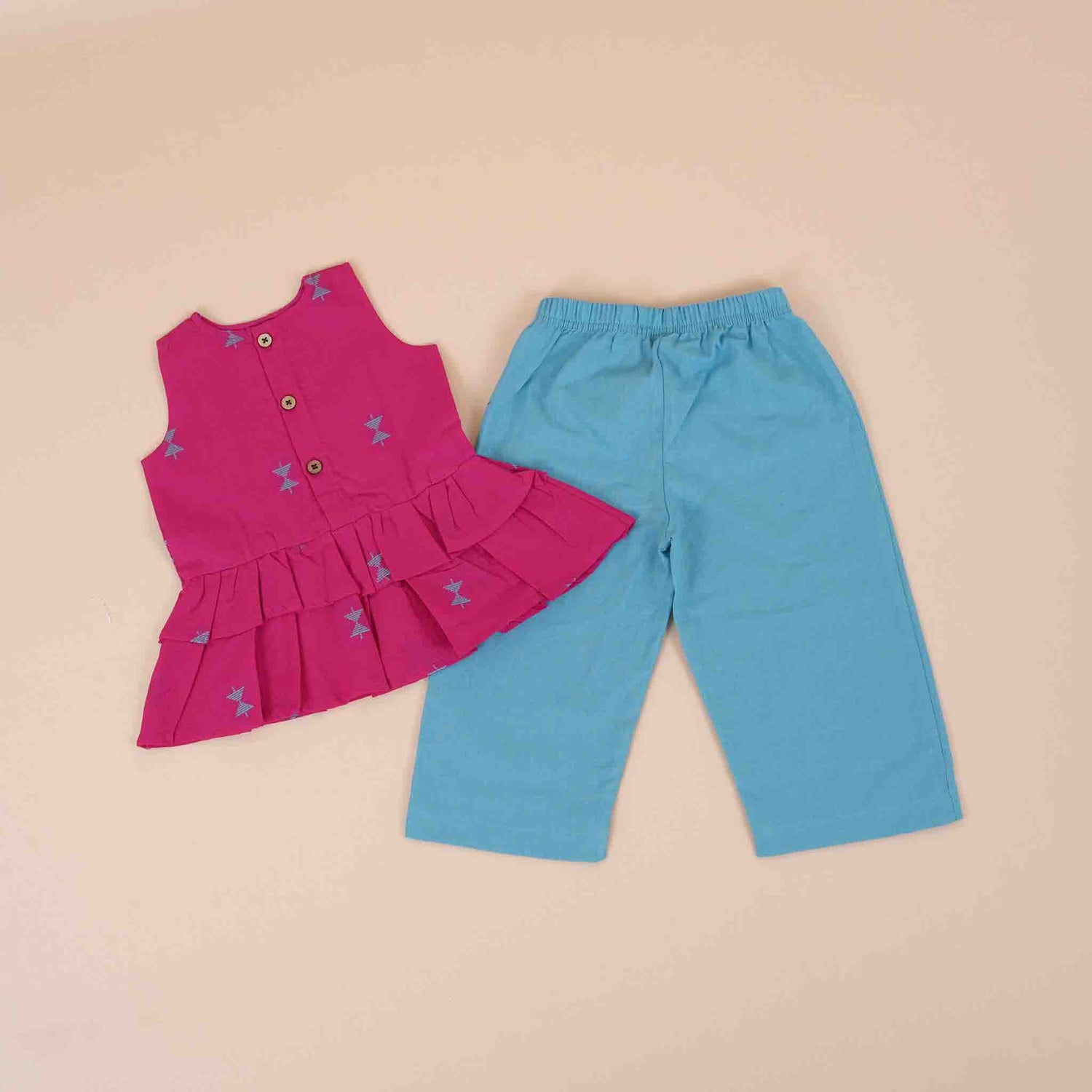 Girls Co-Ord Set (Pant) – Pink & Blue Print