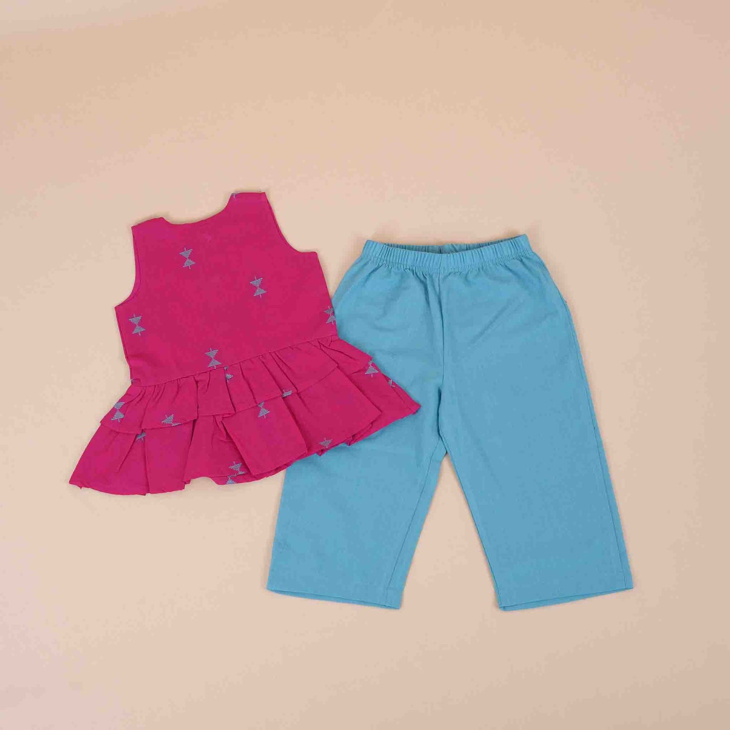 Girls Co-Ord Set (Pant) – Pink & Blue Print