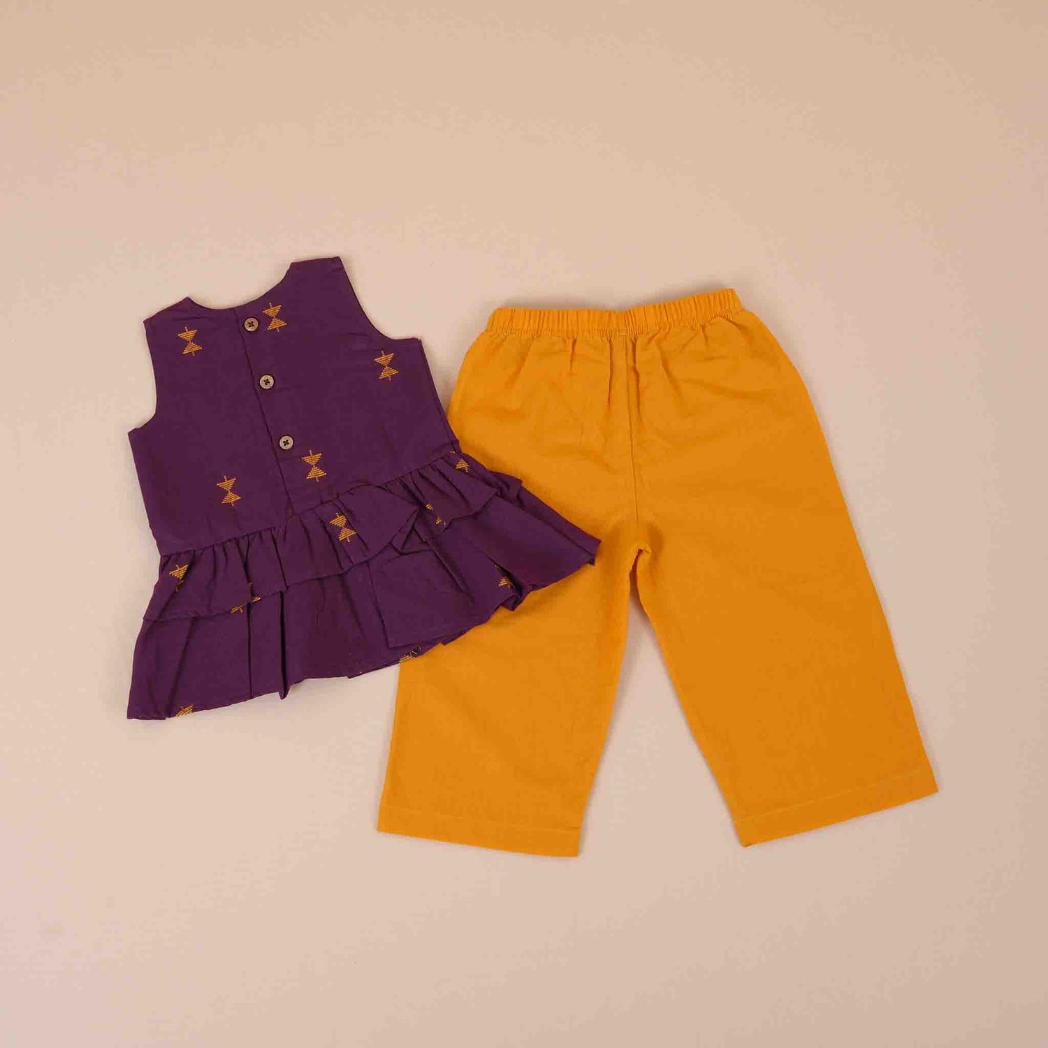 Girls Co-Ord Set (Pant) – Purple & Yellow Print