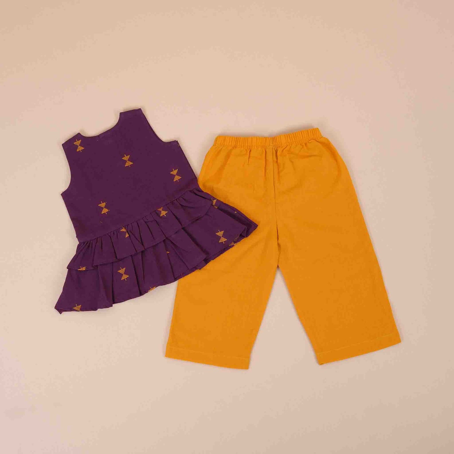 Girls Co-Ord Set (Pant) – Purple & Yellow Print