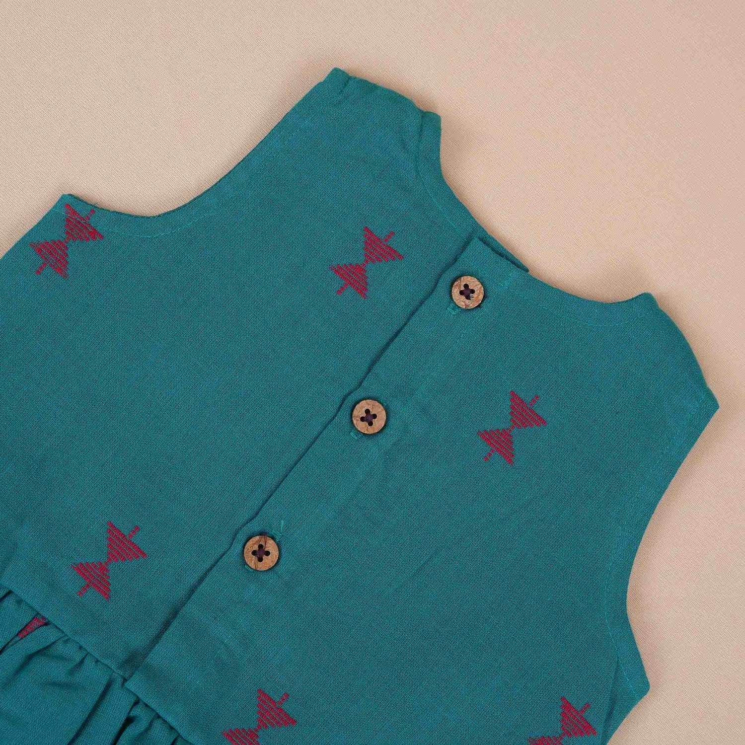 Girls Co-Ord Set (Pant) – Teal & Red Print