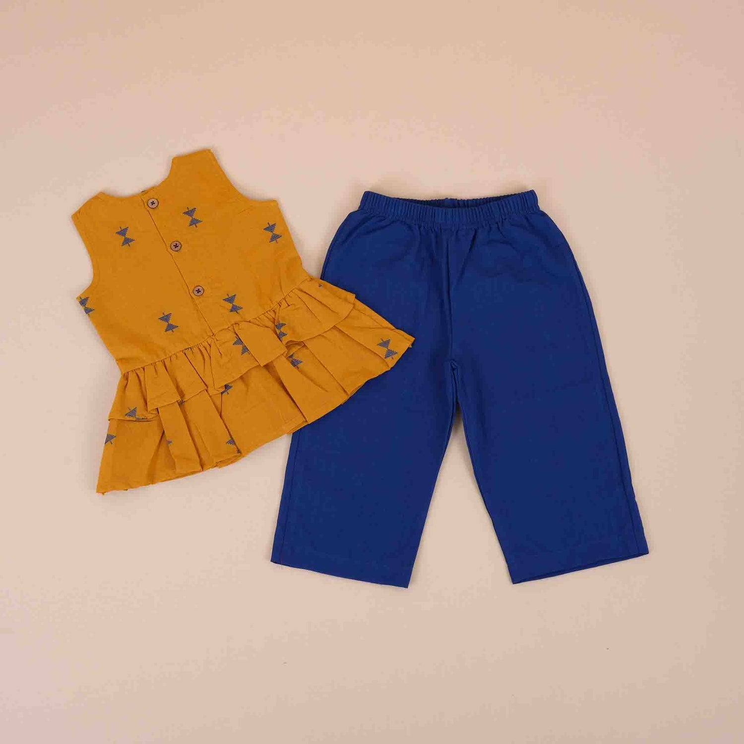 Girls Co-Ord Set (Pant) – Yellow & Blue Print