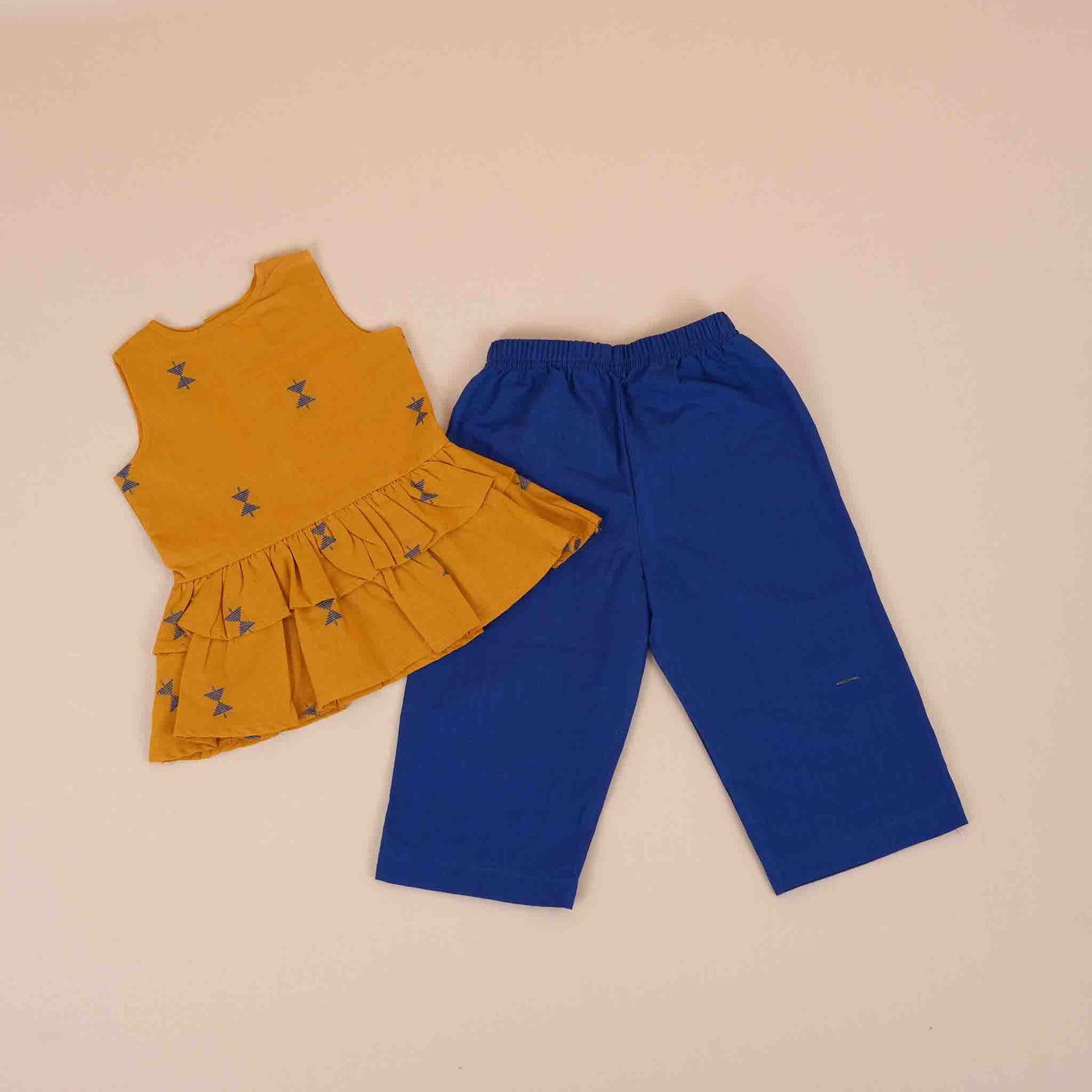 Girls Co-Ord Set (Pant) – Yellow & Blue Print