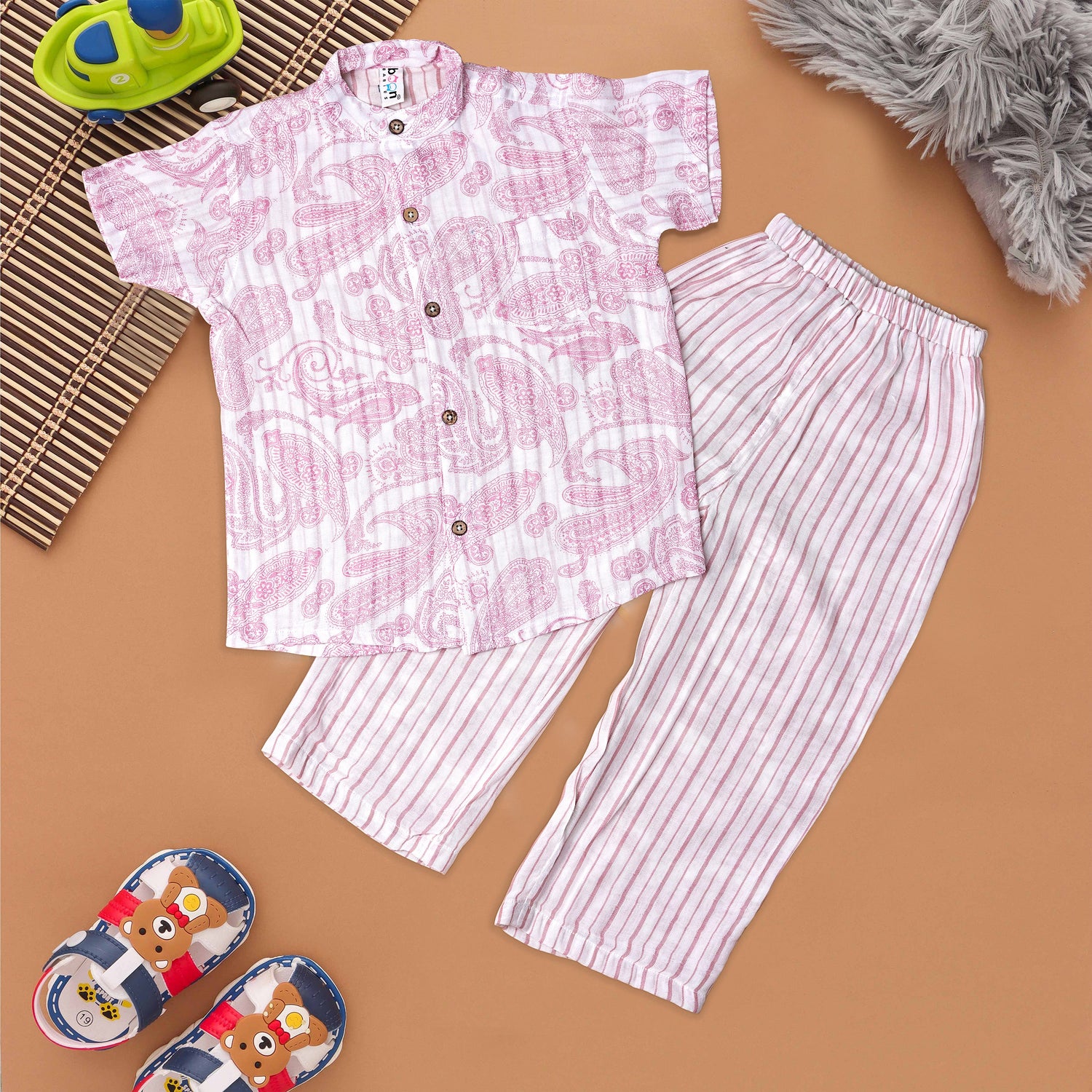 Stylish Paisley Print Shirt and Striped Pants Set Boon Babies