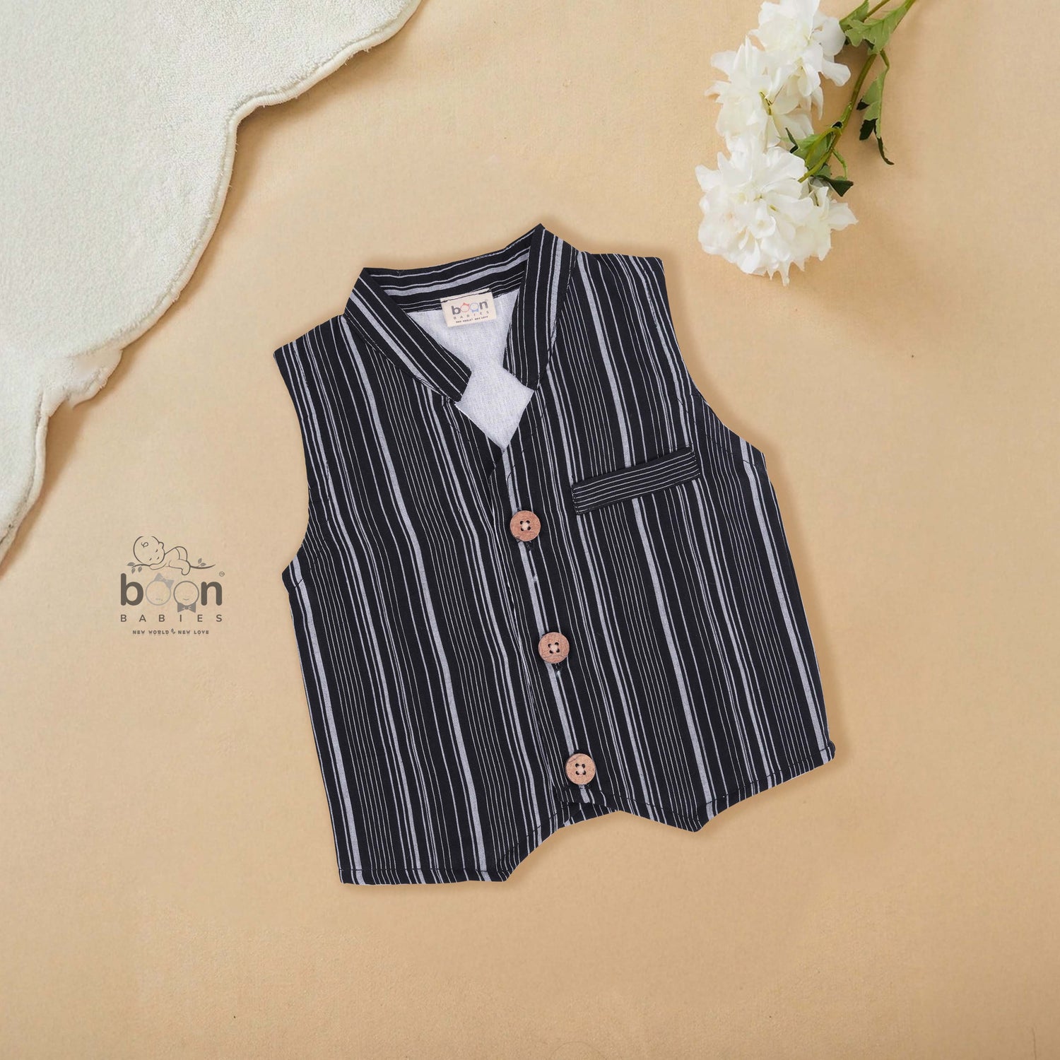 Girls Cotton Black & White Striped Coat Top & Pant Set – Trendy Everyday & Festive Wear