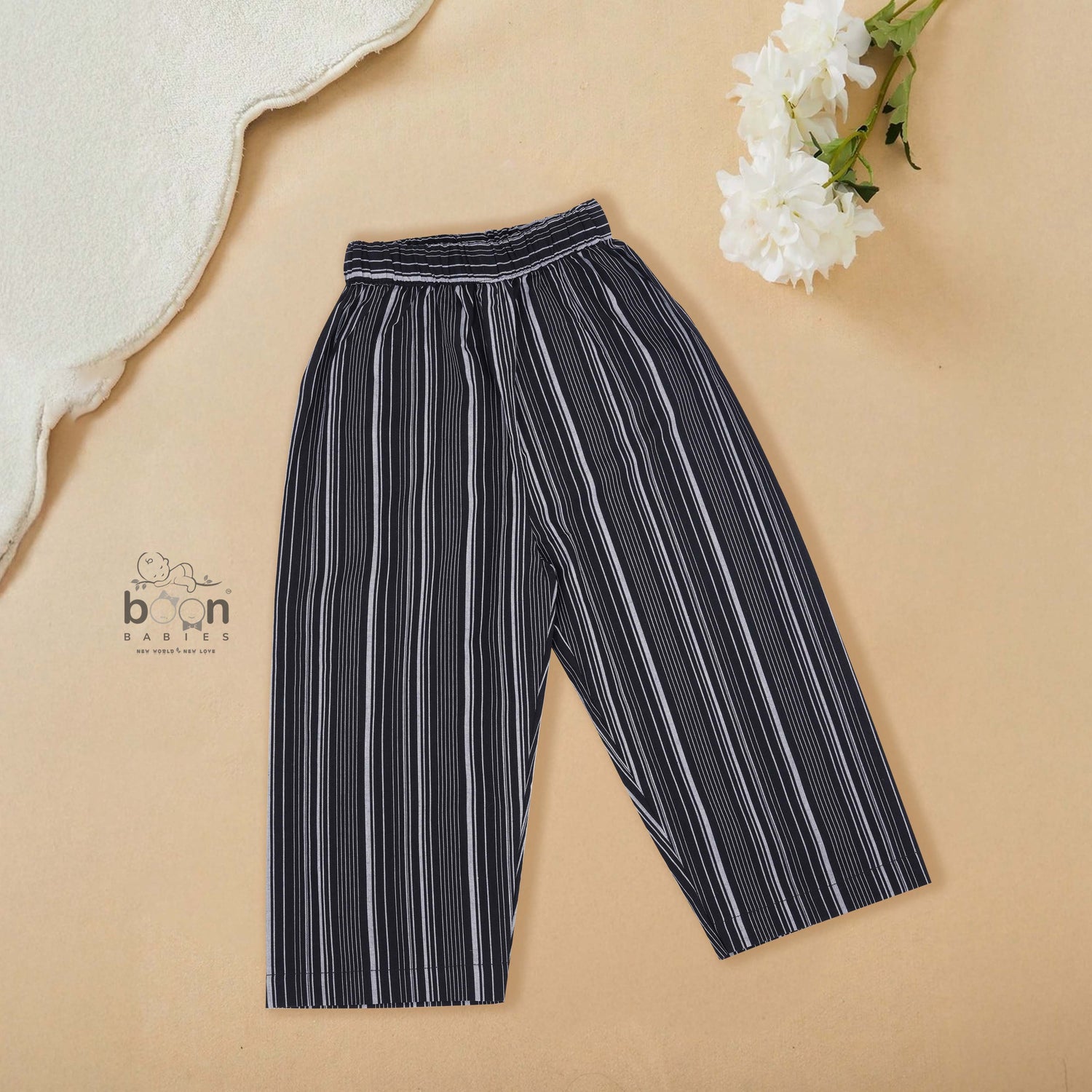 Girls Cotton Black & White Striped Coat Top & Pant Set – Trendy Everyday & Festive Wear