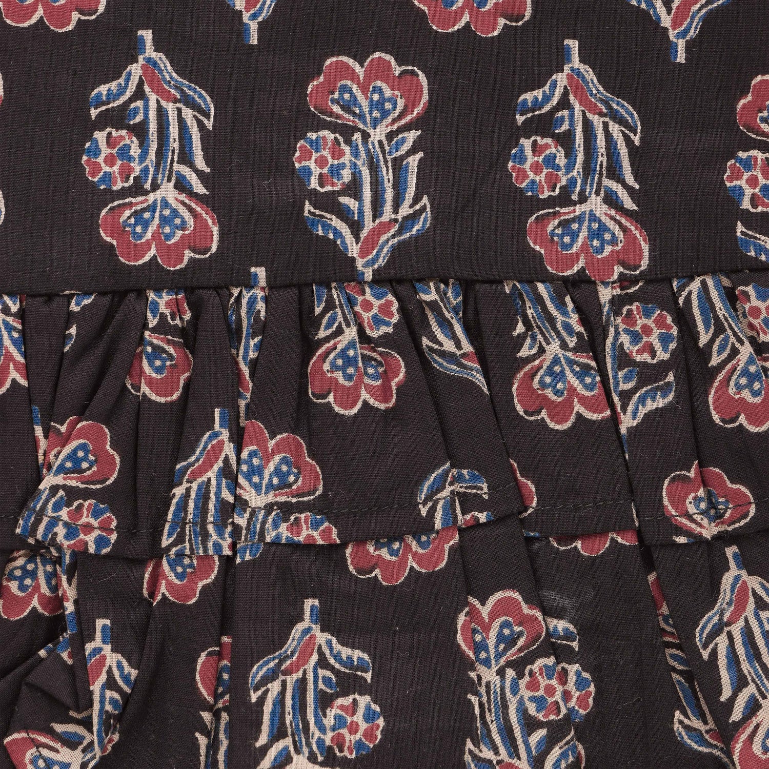 Black Floral Slub Cotton Top & Pant Set with Ruffle Style – Baby Girls