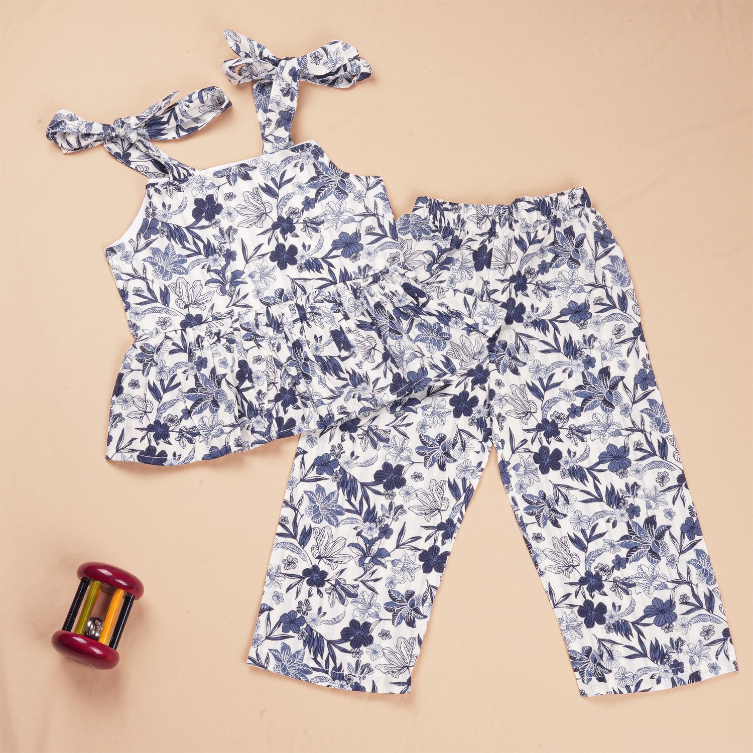 Girls Cotton Co-Ord Set – Navy Floral Casual Wear