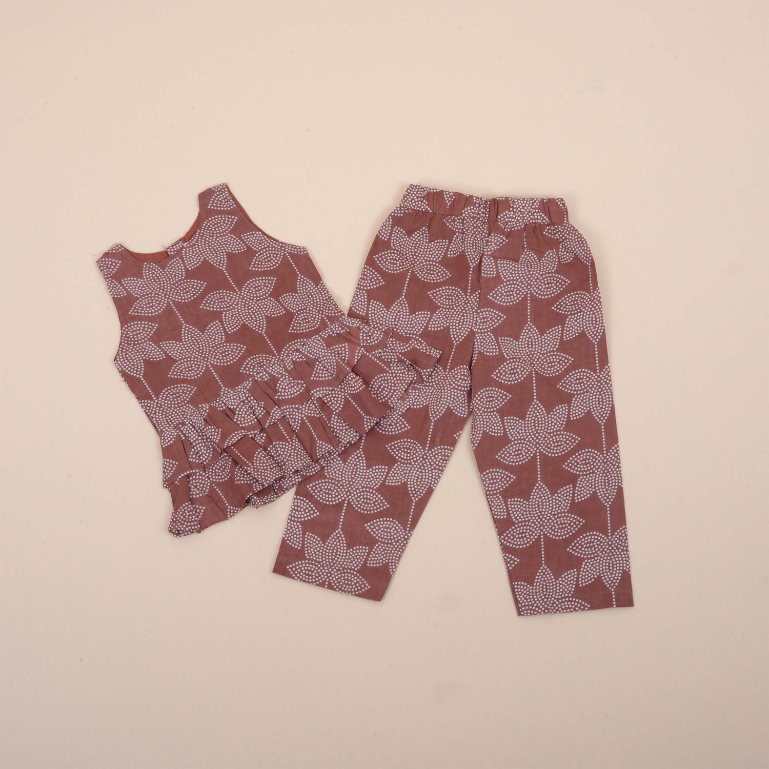 Chic Dotted Floral Girls Co-ord Set in Silk – Top & Pant