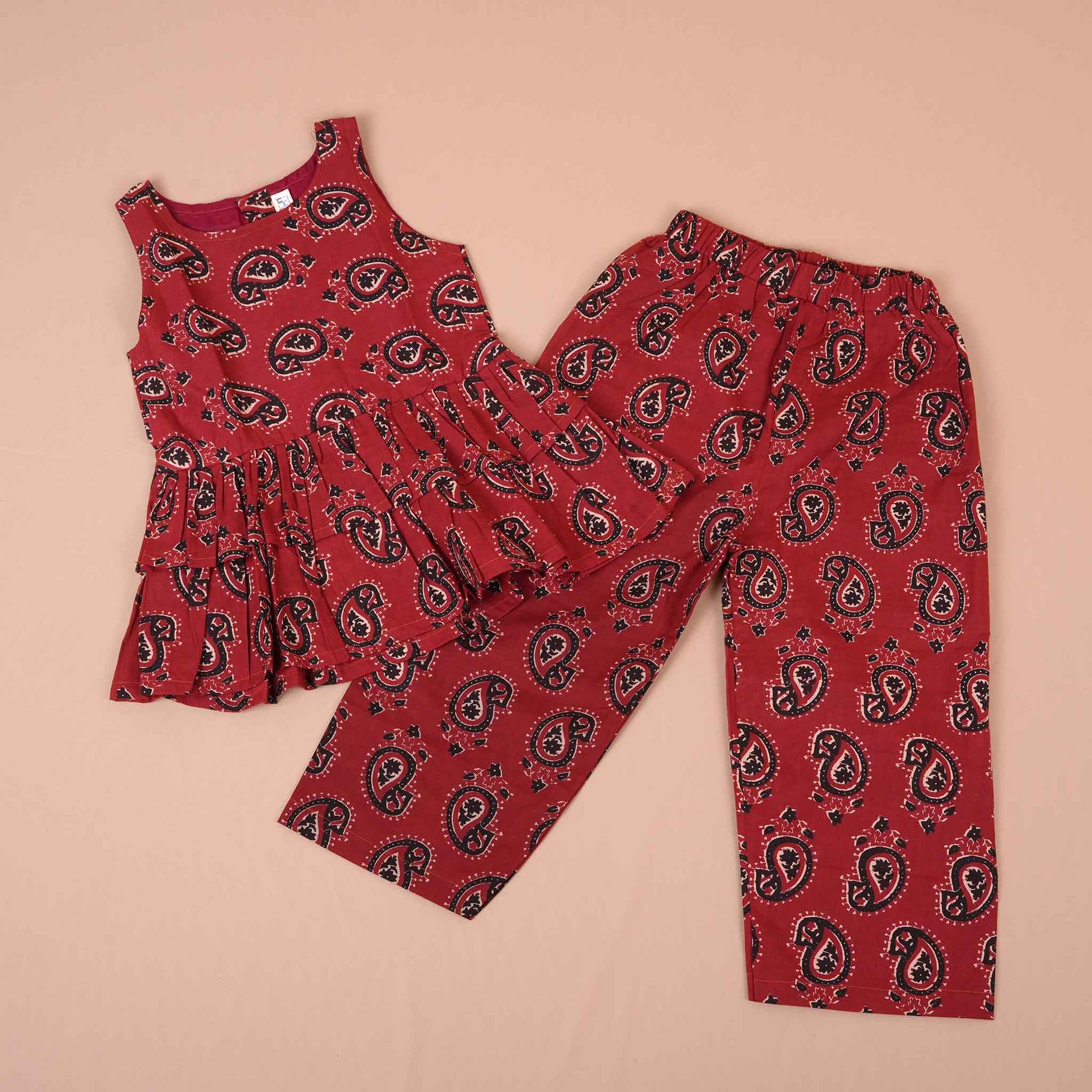 Elegant Maroon Paisley Cotton Girls CO-ORD SET – Trendy & Comfortable Boon Babies