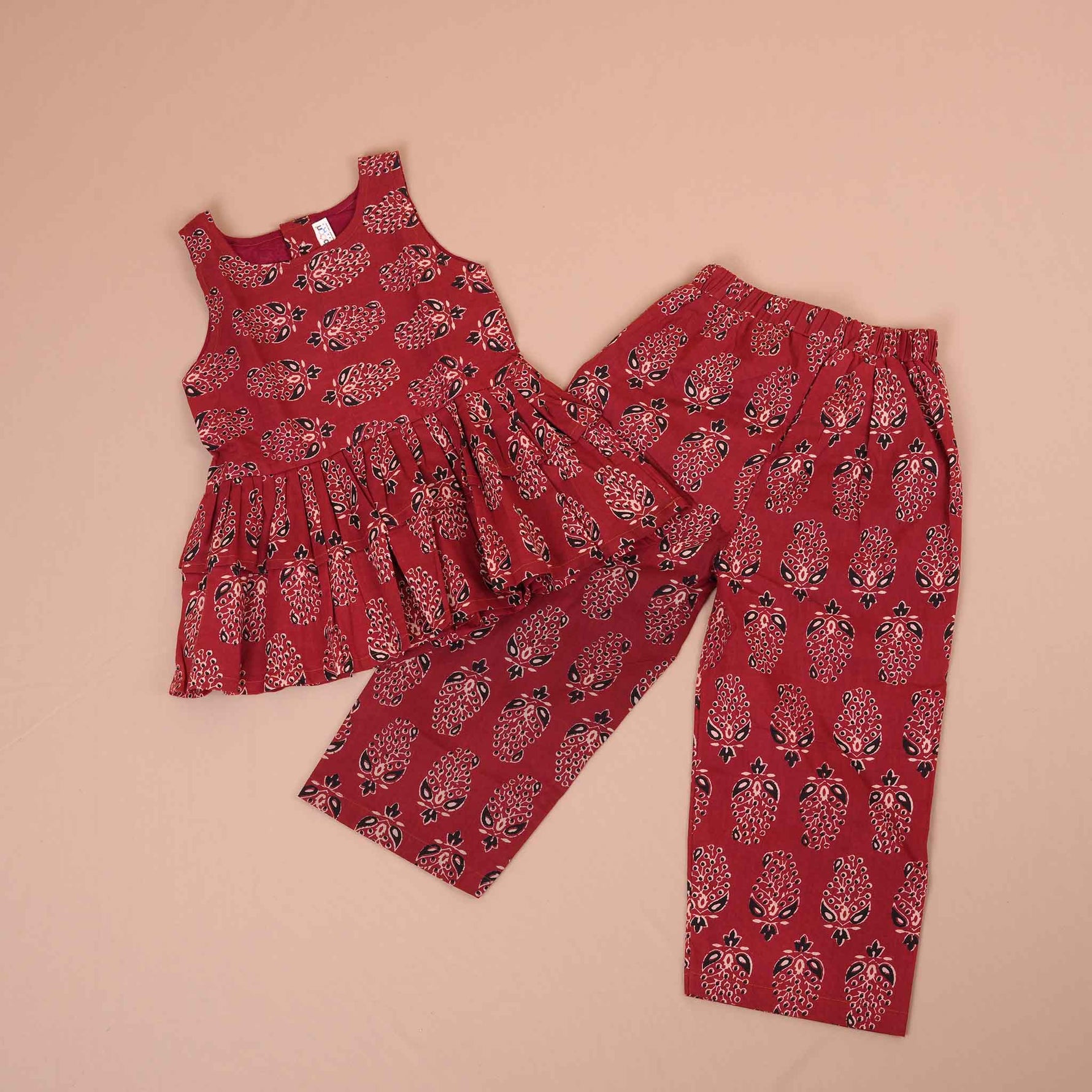 Stylish Maroon Paisley Cotton Girls CO-ORD SET – Playful & Elegant Boon Babies