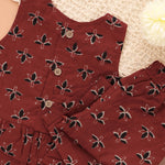 Stylish maroon floral top & pant set in slub cotton with lining. Ages 6M–4Y. A chic and comfortable festive & casual outfit.
