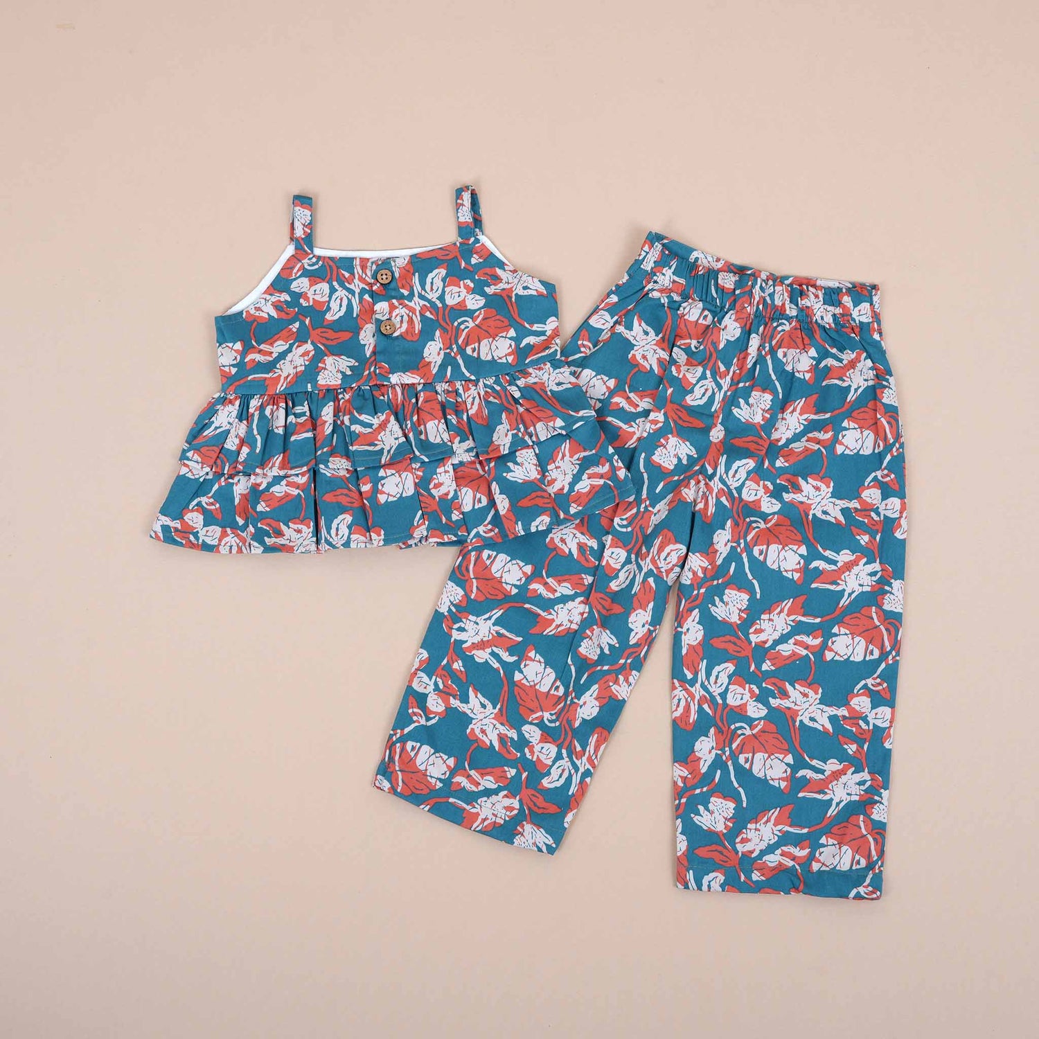 Girls Cotton Co-Ord Set - Ocean Bloom Print