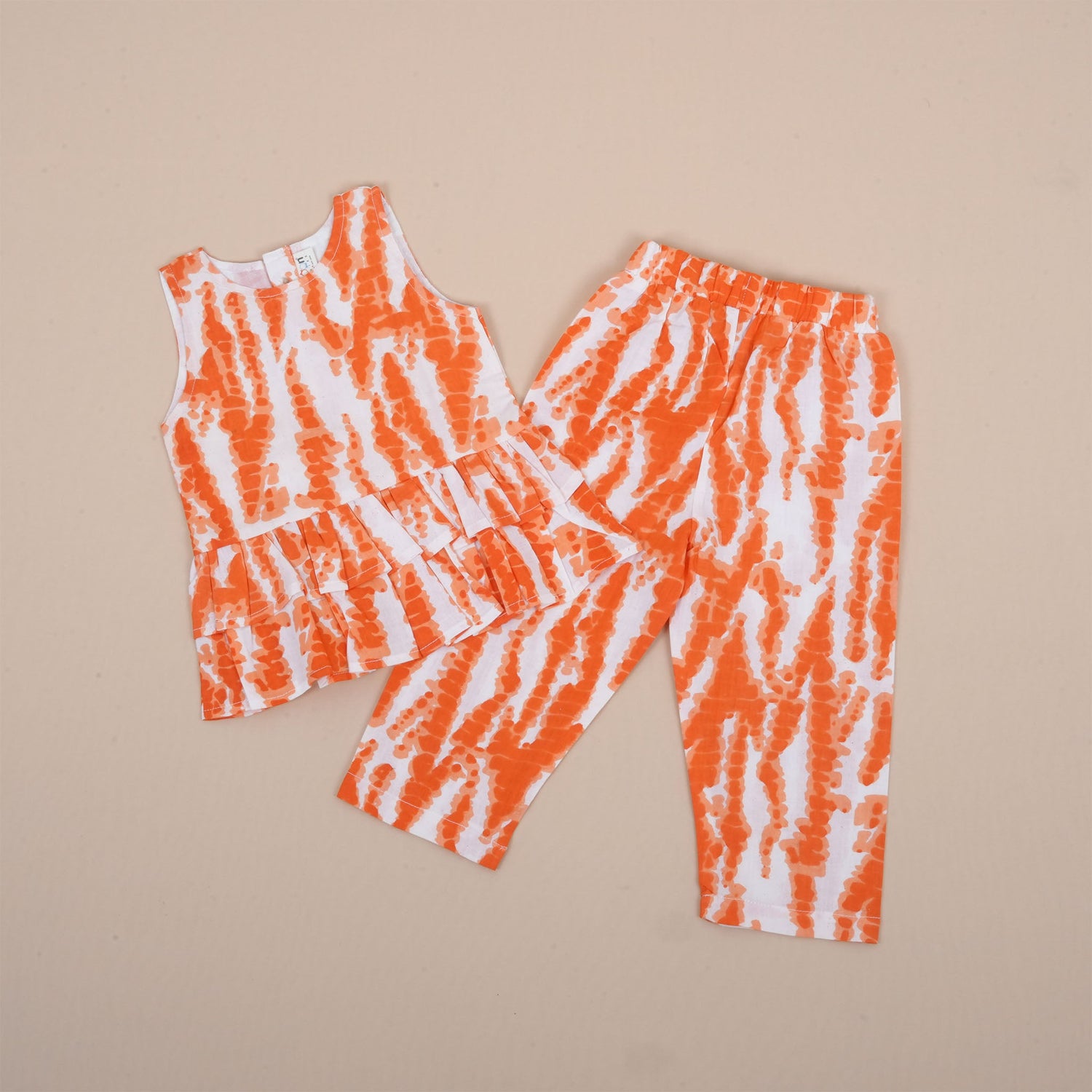 Vibrant Orange Tie-Dye Girls Co-ord Set with Pant – Festive Silk Style