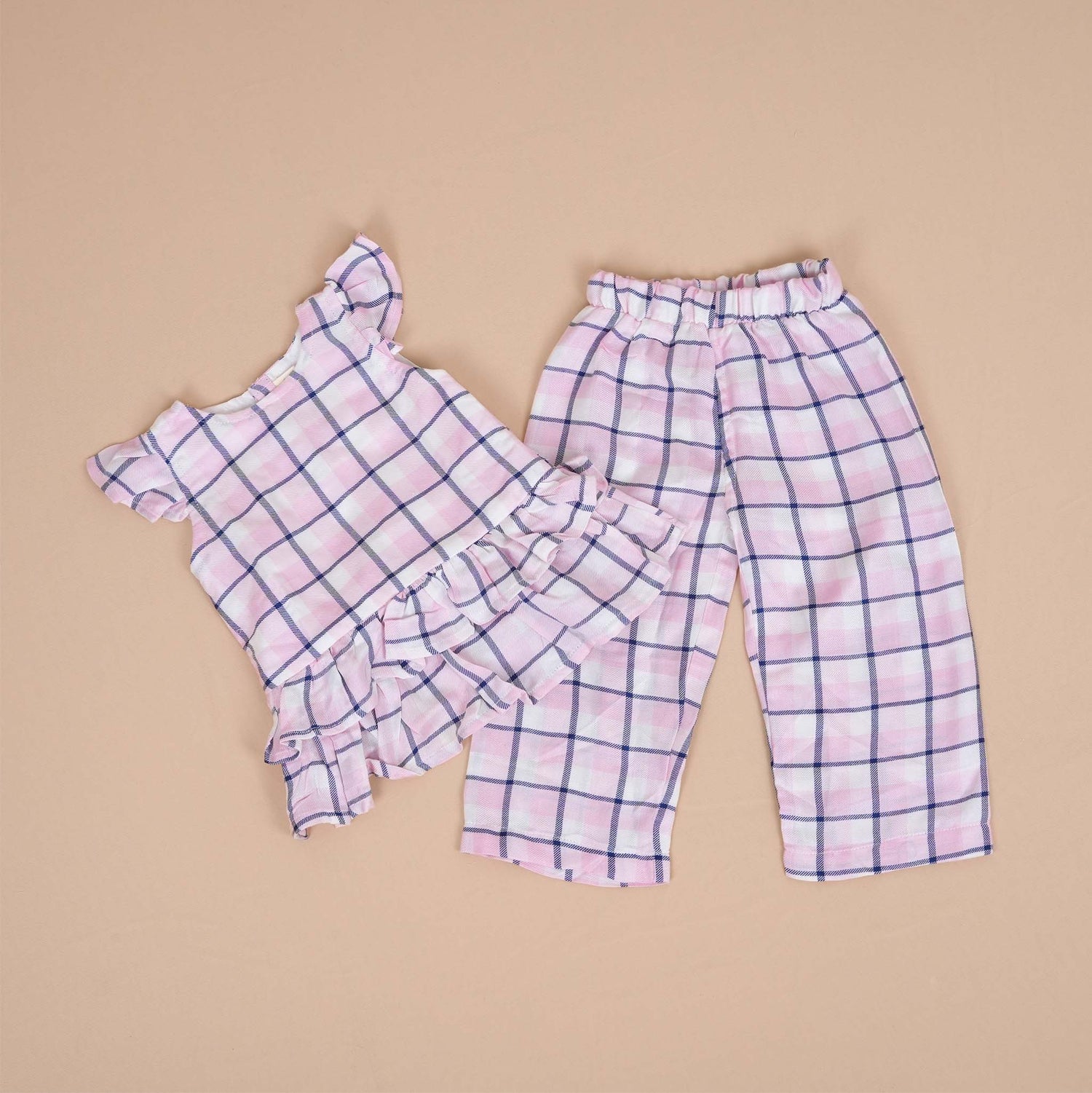 Stylish Pink & Blue Checkered Co-ord Set for Girls