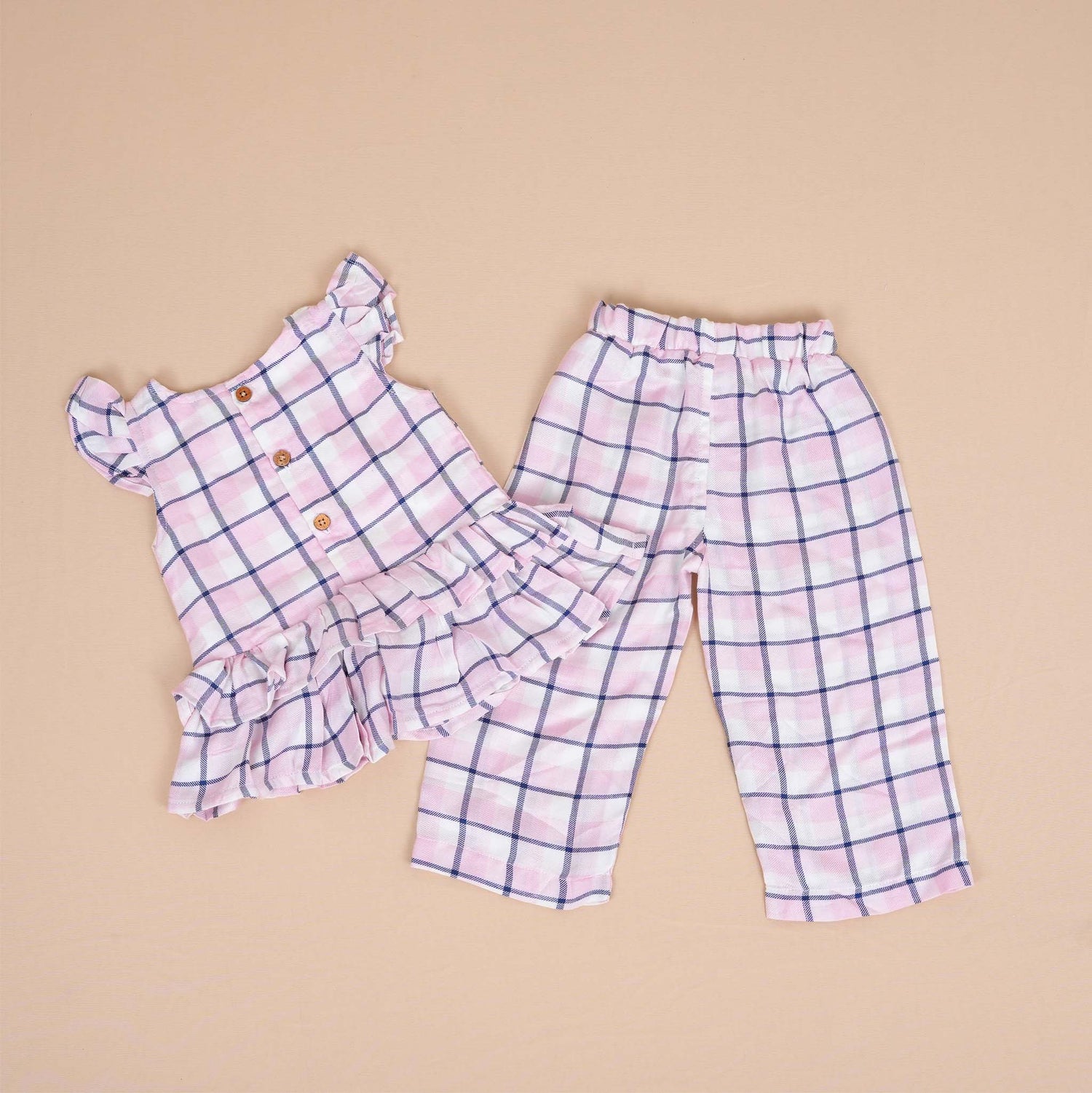 Stylish Pink & Blue Checkered Co-ord Set for Girls