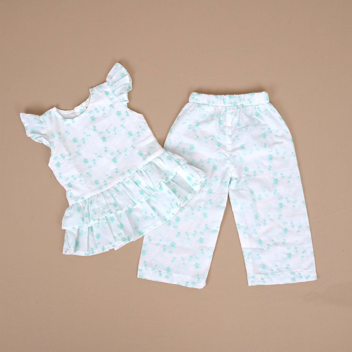 Elegant White Floral Co-ord Set for Girls