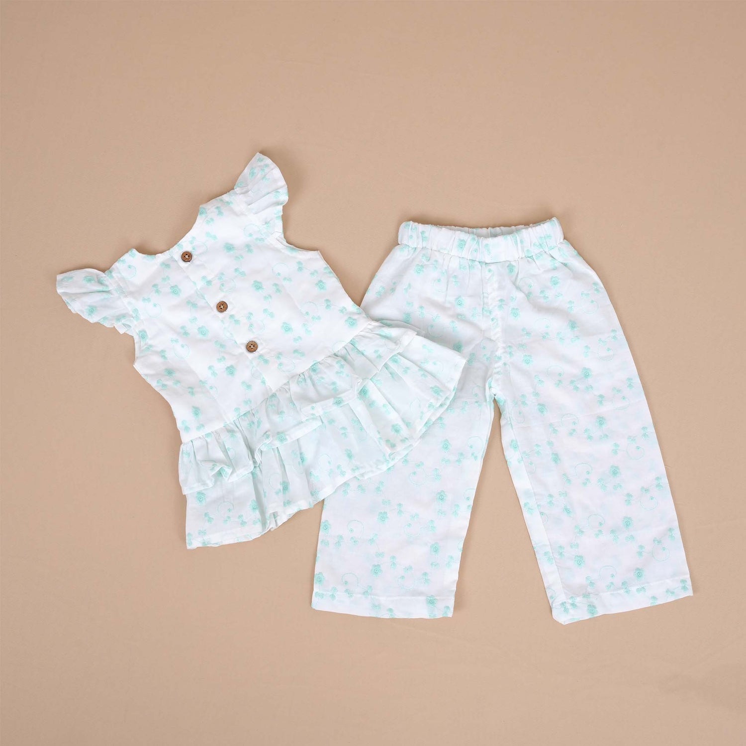 Elegant White Floral Co-ord Set for Girls