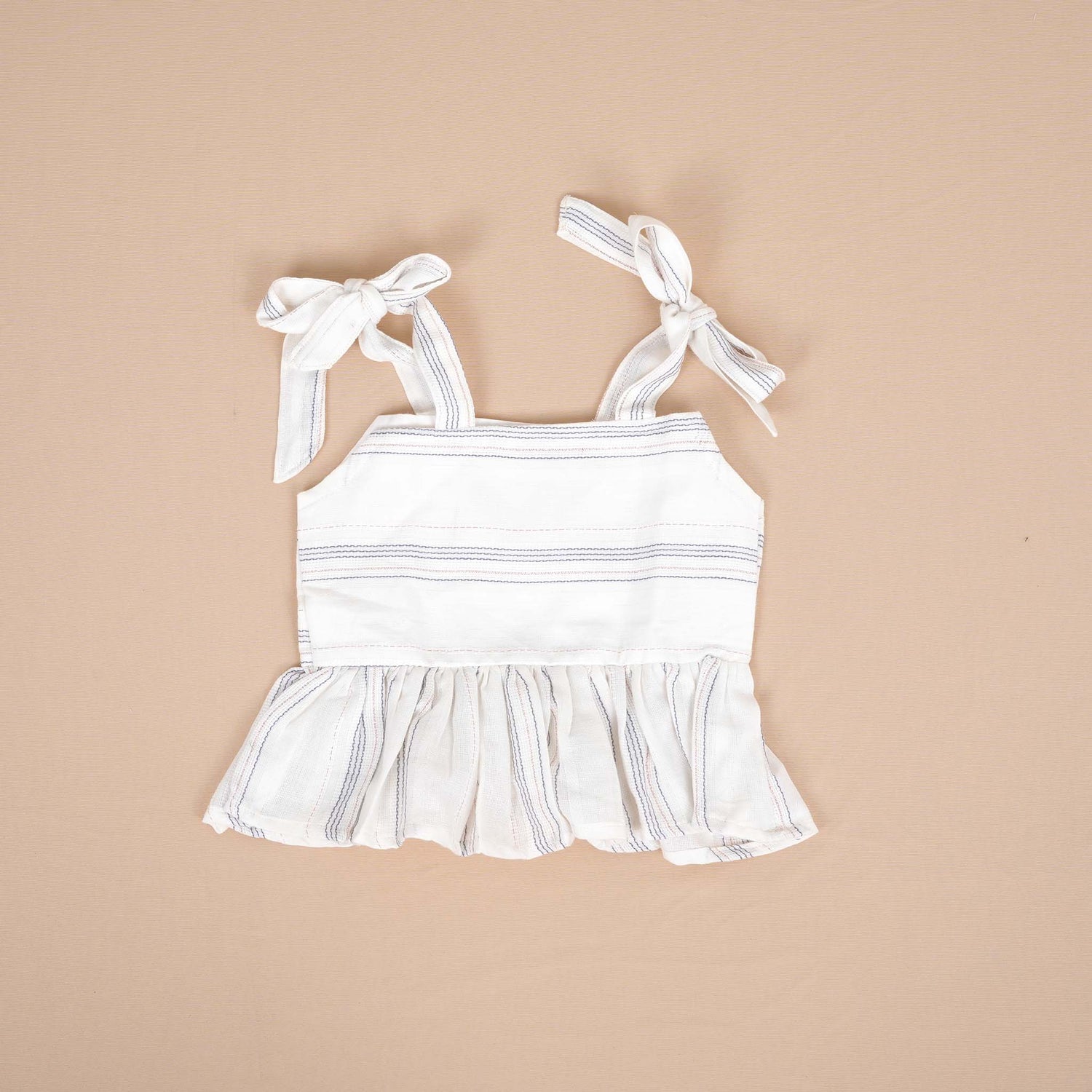 Co-ord Set Tie Model for Girls - Chic Striped Cotton Outfit