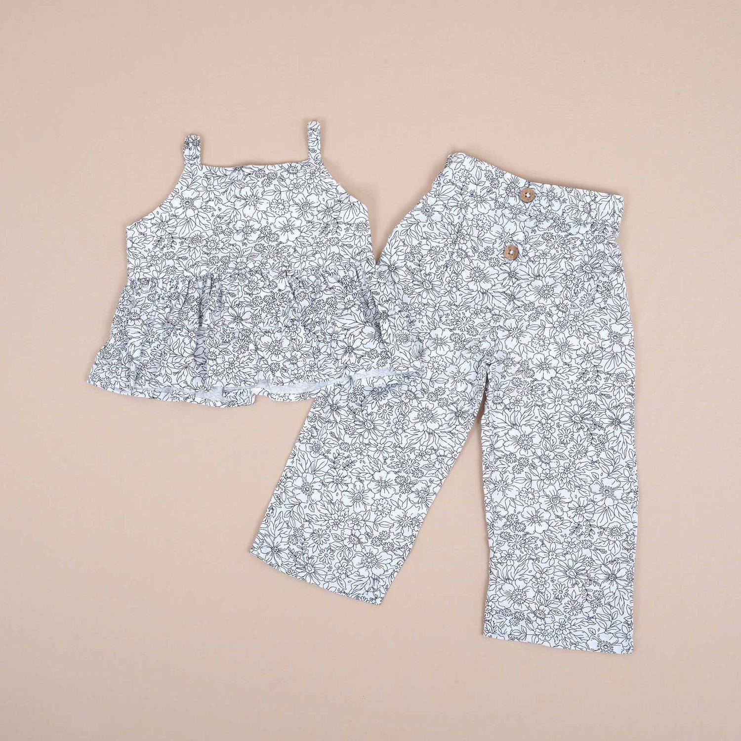Girls Cotton Co-Ord Set - Botanical Print