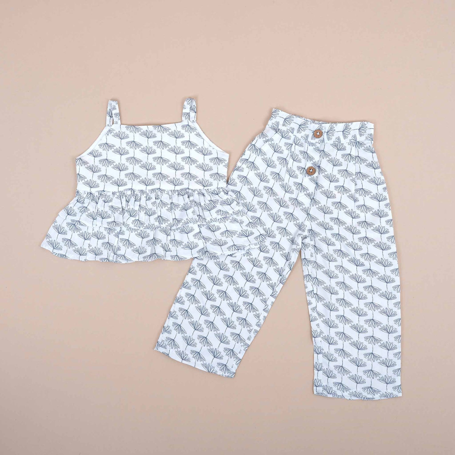 Girls Cotton Co-Ord Set - Monochrome Floral