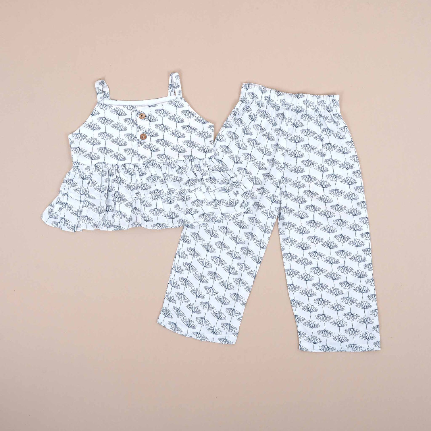 Girls Cotton Co-Ord Set - Monochrome Floral