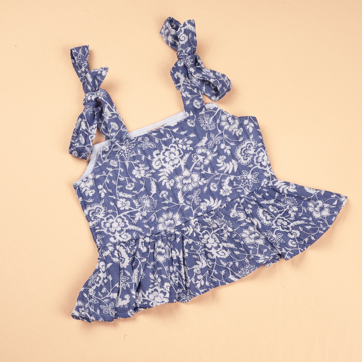 Girls Cotton Top & Pant Set – Elegant Blue Floral Casual Wear