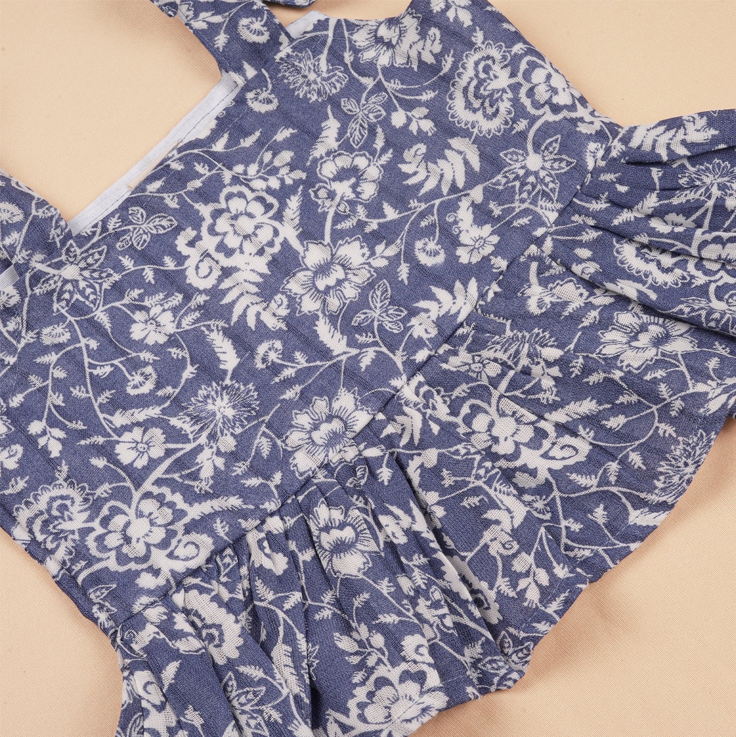 Girls Cotton Top & Pant Set – Elegant Blue Floral Casual Wear