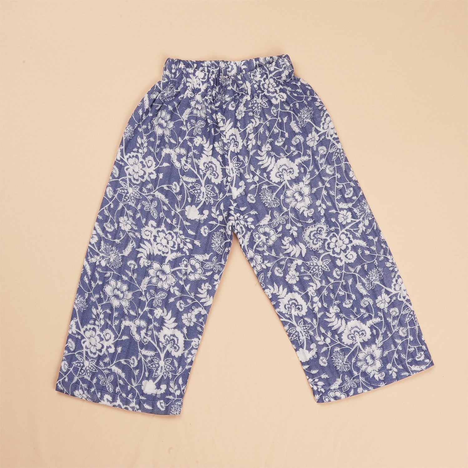 Girls Cotton Top & Pant Set – Elegant Blue Floral Casual Wear