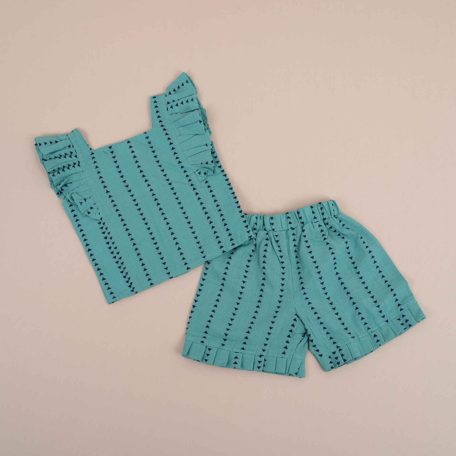 Trendy Blue Chevron Cotton Girls Co-Ord Set - Stylish & Comfortable